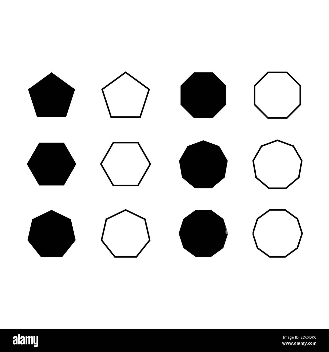 Ensemble de vecteurs icône symbole pentagone, hexagone, octogonal, décagonal, dodécagonal etc . Illustration de Vecteur