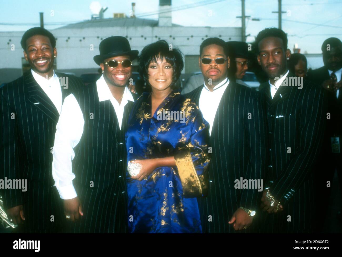 Los Angeles, Californie, USA 13 mars 1995 chanteurs Michael McCary, wayna Morris, Nathan Morris et Shawn Stockman de Boyz II Men assister à la neuvième édition annuelle du Soul Train Music Awards le 13 mars 1995 au Shrine Auditorium à Los Angeles, Californie, USA. Photo de Barry King/Alamy Stock Photo Banque D'Images