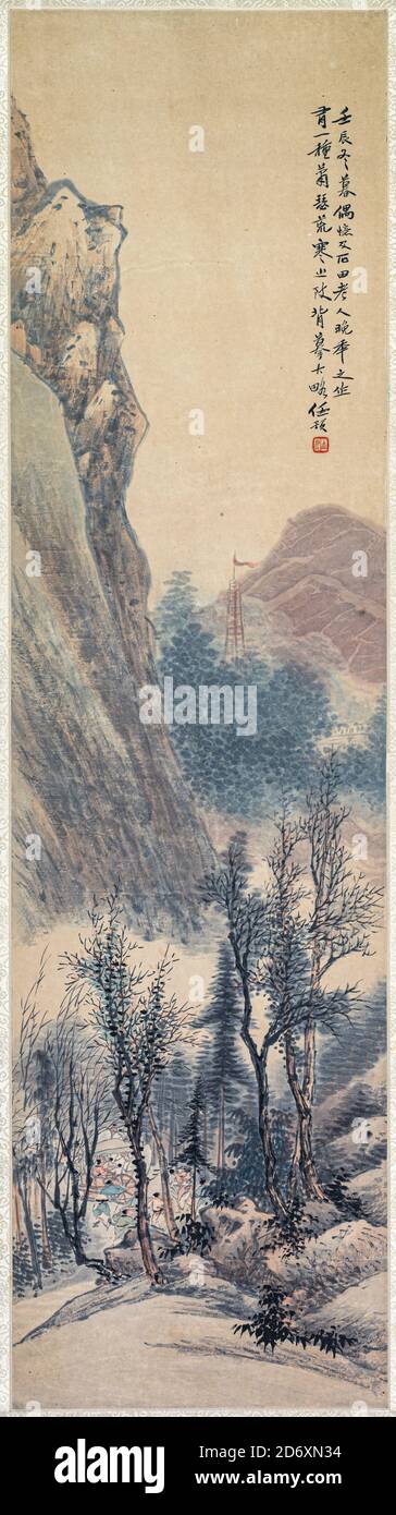 Paysages 1892 (partie d'un ensemble). Par Ren Yu (Chinois, 1853-1901) Chine, dynastie Qing (1644-1911) rouleau suspendu, couleur sur papier total: 149.8 x 40.7 cm (59 x 16 po.) Banque D'Images