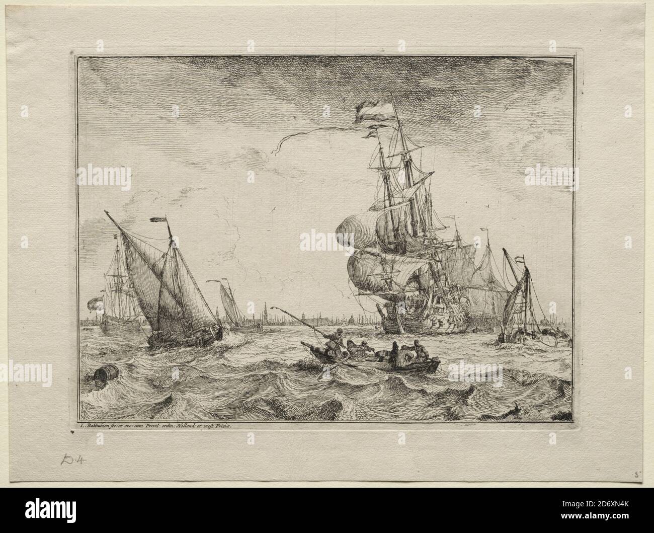 Navires sous pleine voile, 1701. Ludolf Backhuysen (néerlandais, 1631-1708), Etching Banque D'Images