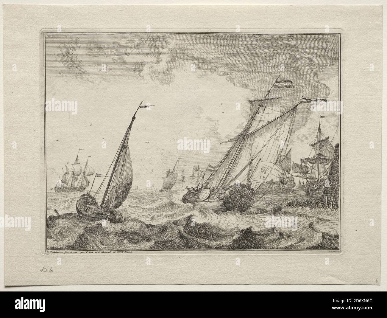 Navires dans un Gale 1701 Ludolf Backhuysen (néerlandais, 1631-1708), Etching Banque D'Images