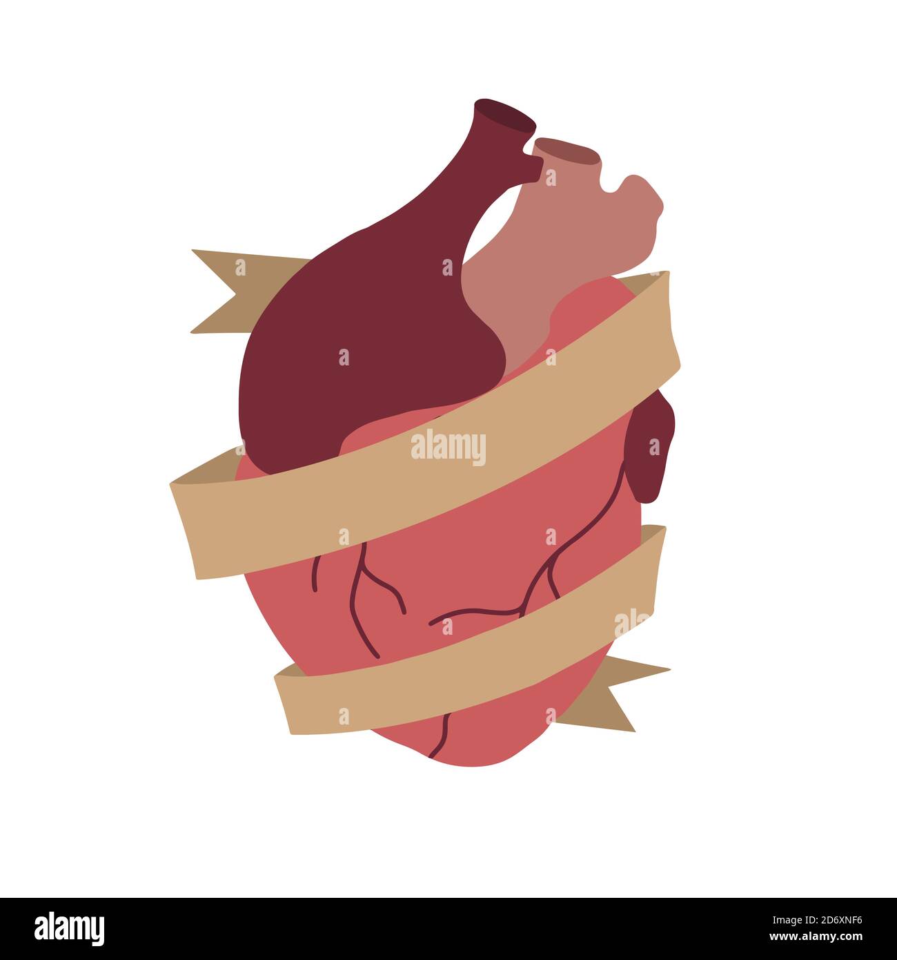 Illustration plate d'un cœur réaliste avec ruban d'emballage. Élément original pour cartes le jour de la Saint-Valentin. Modèle de cadre. Elément vectoriel pour carte, banne Illustration de Vecteur