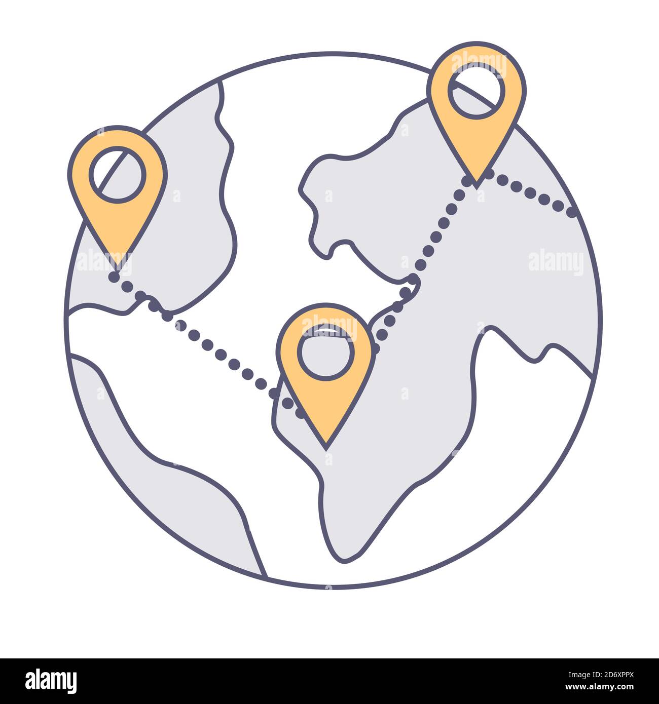 Globe avec pointeurs de position connectés, vecteur commercial international Illustration de Vecteur