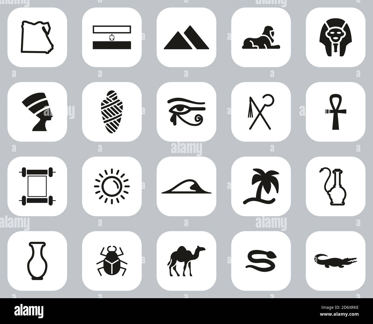 Egypt Country & Culture Icons Black & White Flat Design Définir grand Illustration de Vecteur