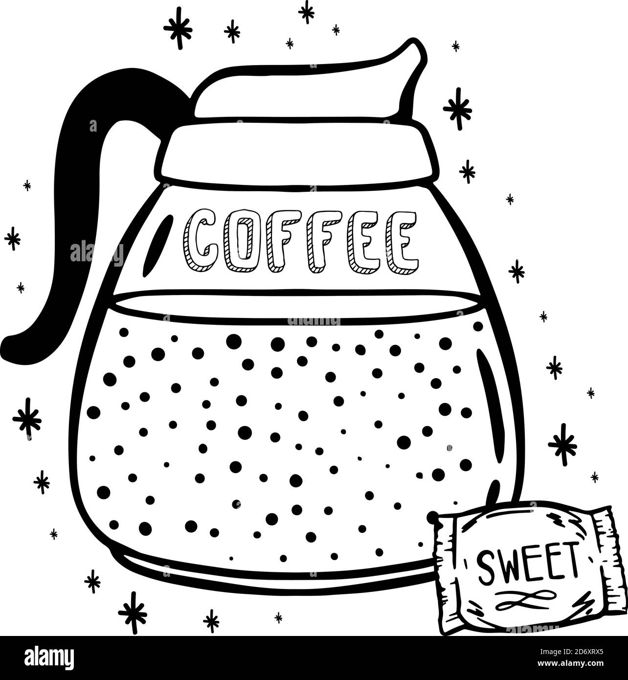 Doodle Coffee Drink sketch.Arabica Aroma design menu café.Black Element isolé dans fond blanc. Illustration de Vecteur