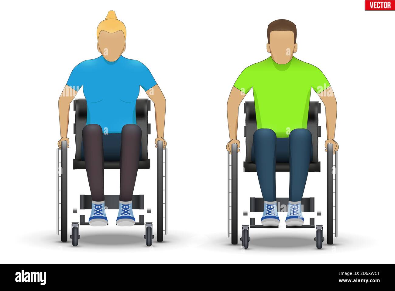 Femme et homme blancs handicapés en fauteuil roulant Illustration de Vecteur