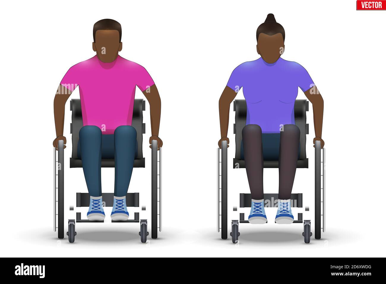 Homme et femme noirs handicapés en fauteuil roulant Illustration de Vecteur