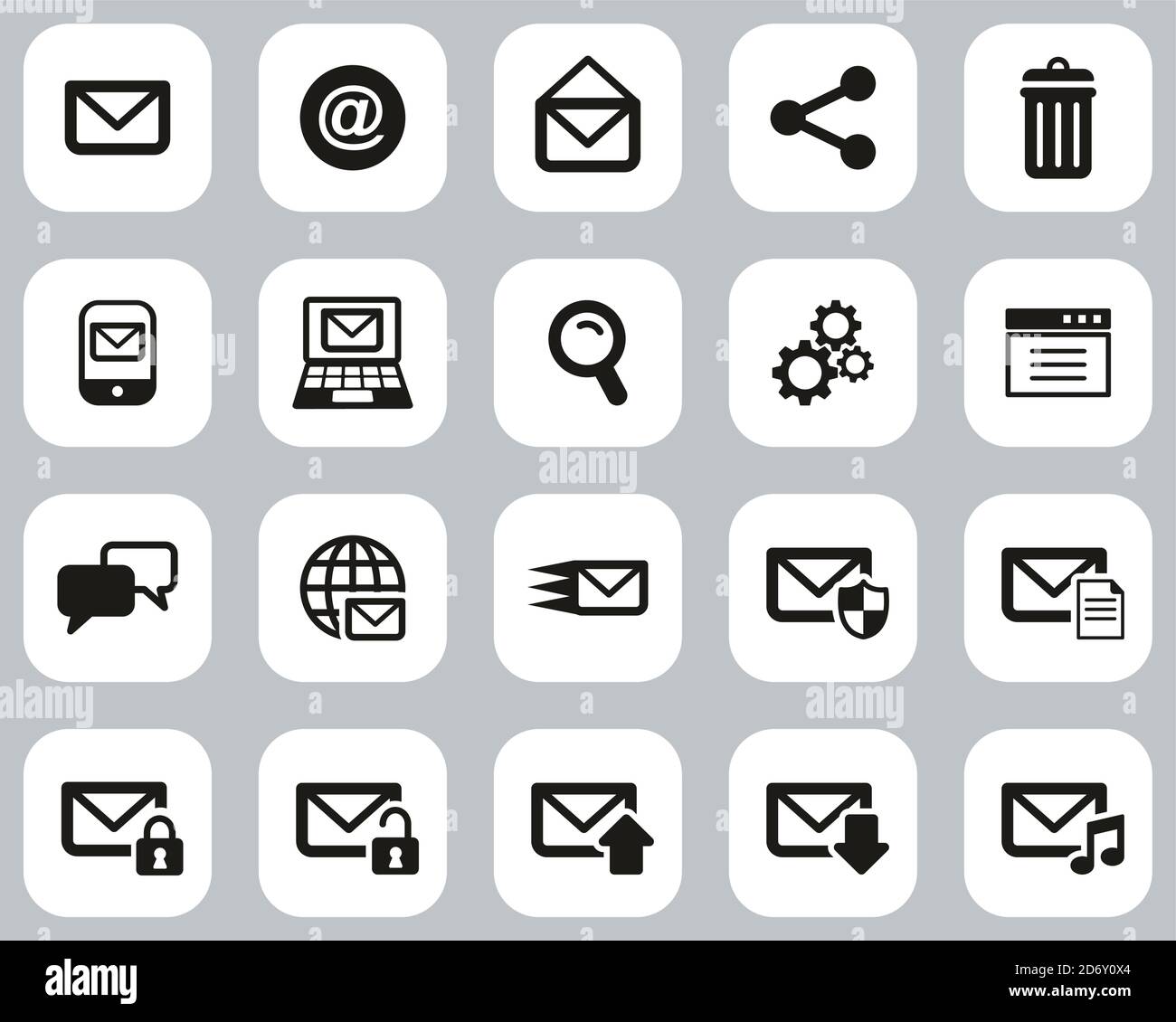 E-mail Icons Noir & blanc Flat Design ensemble grand Illustration de Vecteur