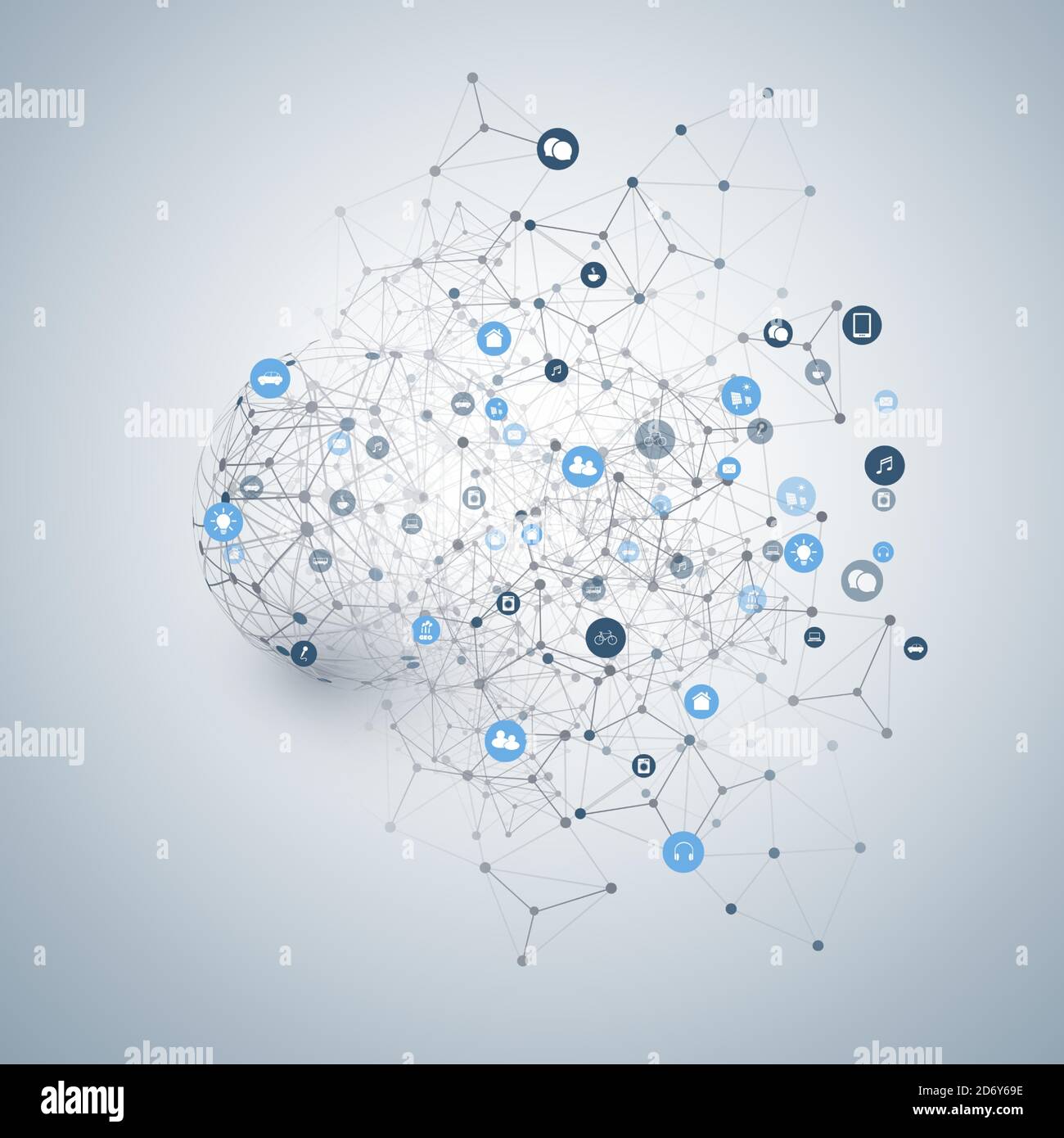 Internet des objets, concept de conception de Cloud Computing avec éléments filaires et icônes - Global Digital Network Connections, concept Smart Technology Illustration de Vecteur