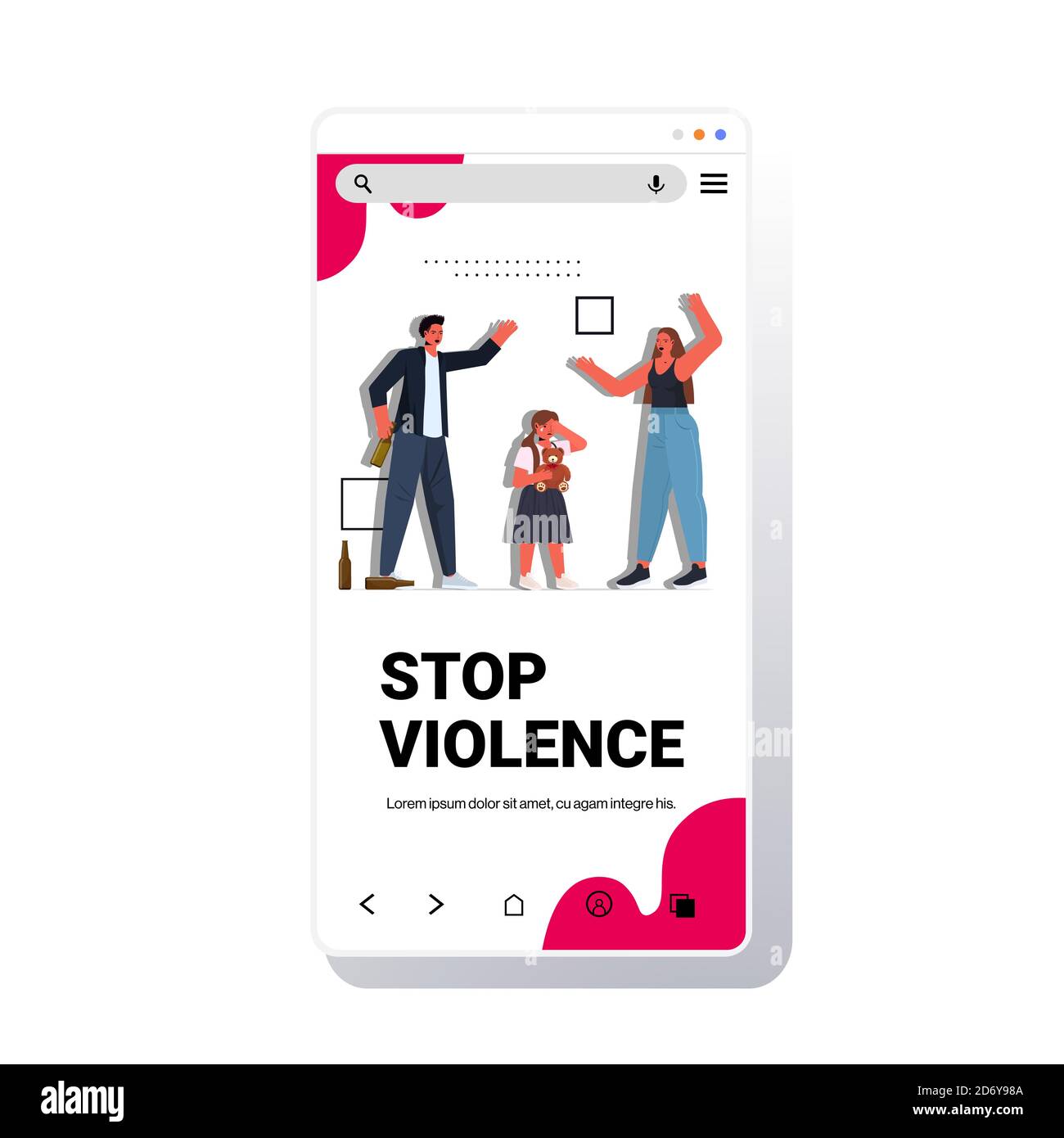 petite fille qui pleure à l'écoute des parents criant et querelant la violence dedans illustration vectorielle pleine longueur de l'écran du smartphone family concept Illustration de Vecteur