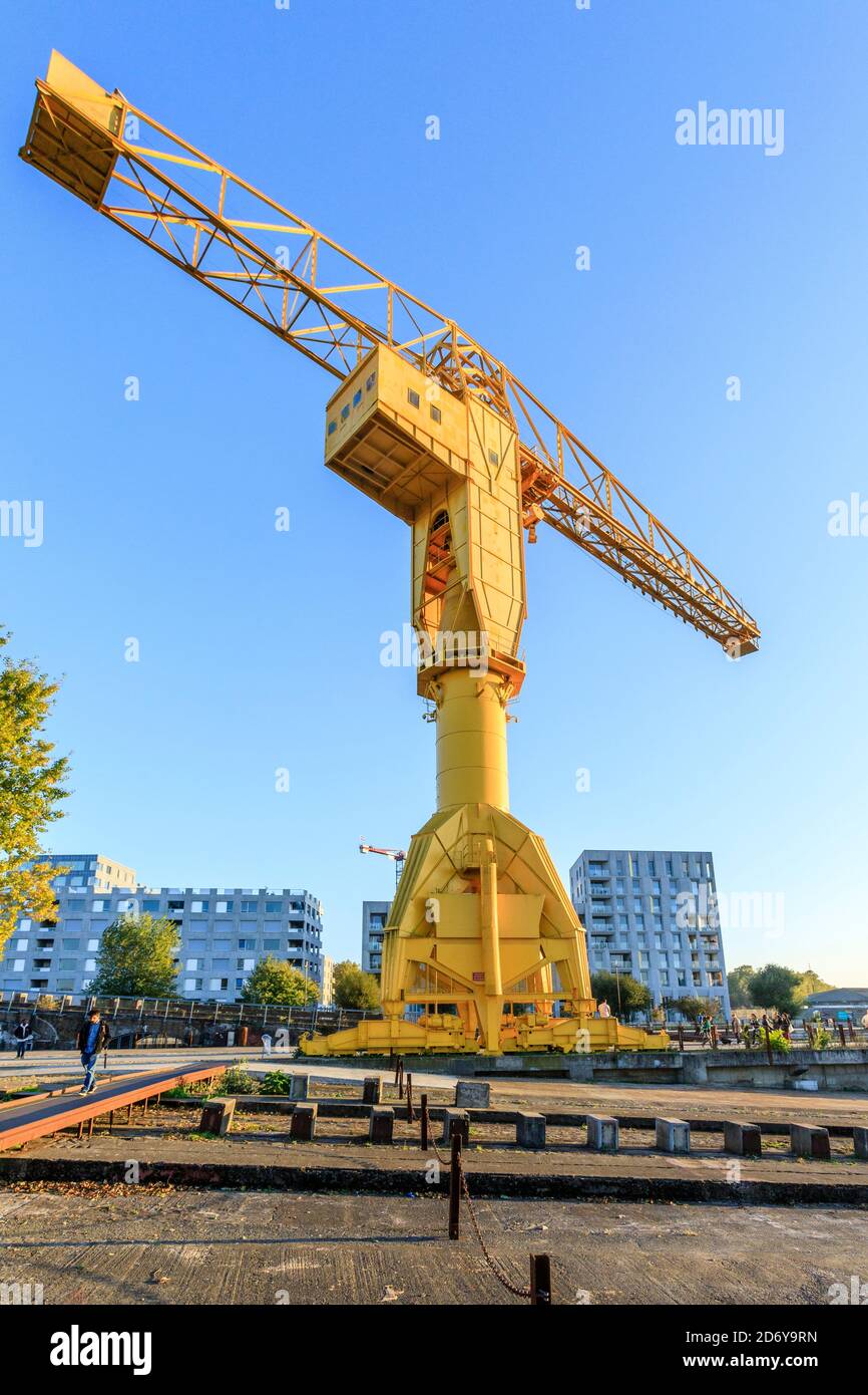 France, Loire Atlantique, Nantes, Ile de Nantes, la Côte Titan Jaune (grue jaune Titan) // France, Loire-Atlantique (44), Nantes, l'île de Nant Banque D'Images