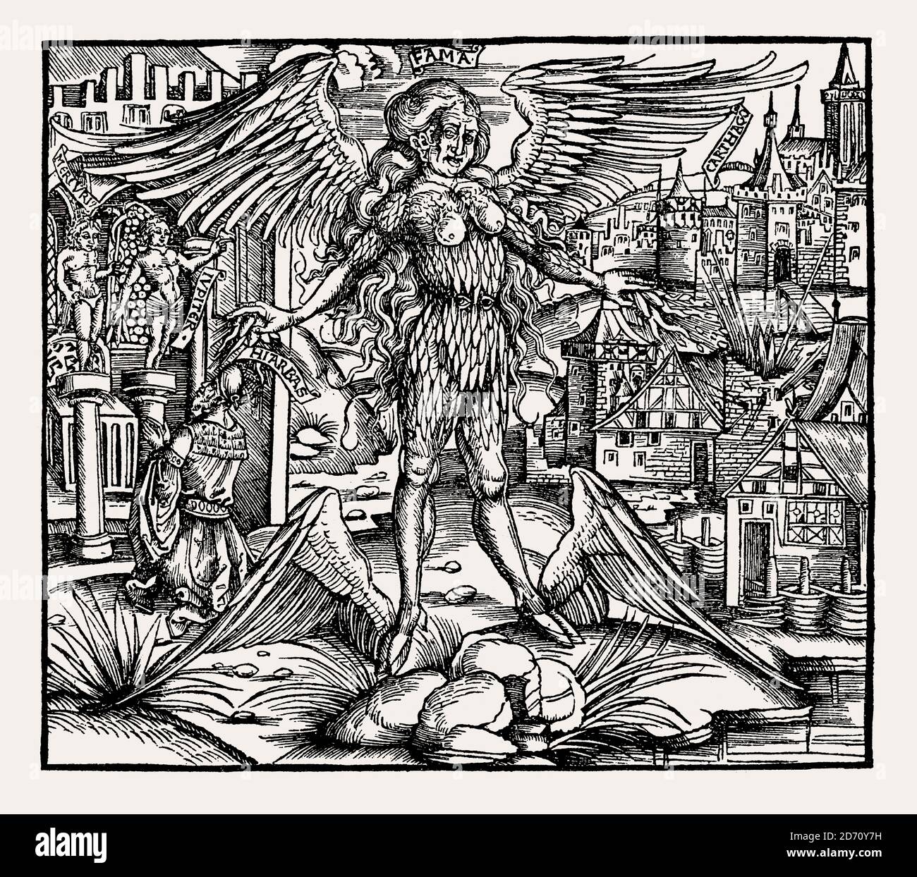Fama, Sebastian Brant's Virgile Aeneid, imprimé par Hans Grüninger, Strasbourg, 1502, télécopie XIXe siècle Banque D'Images