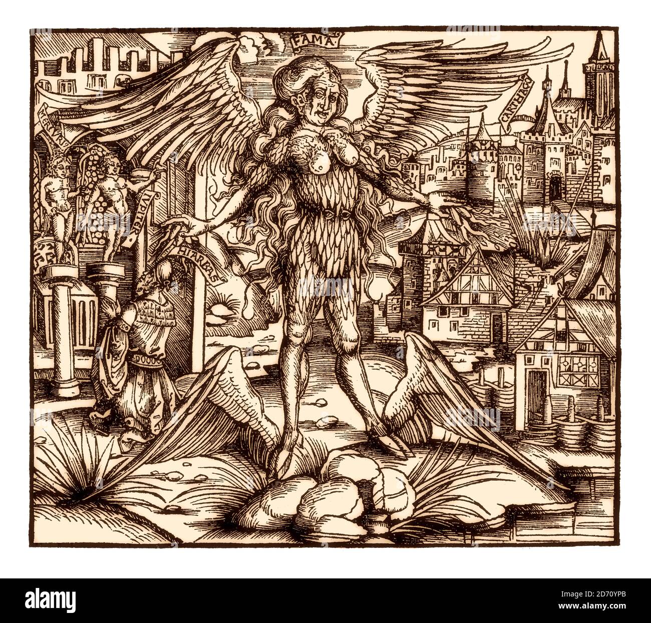 Fama, Sebastian Brant's Virgile Aeneid, imprimé par Hans Grüninger, Strasbourg, 1502, télécopie XIXe siècle Banque D'Images