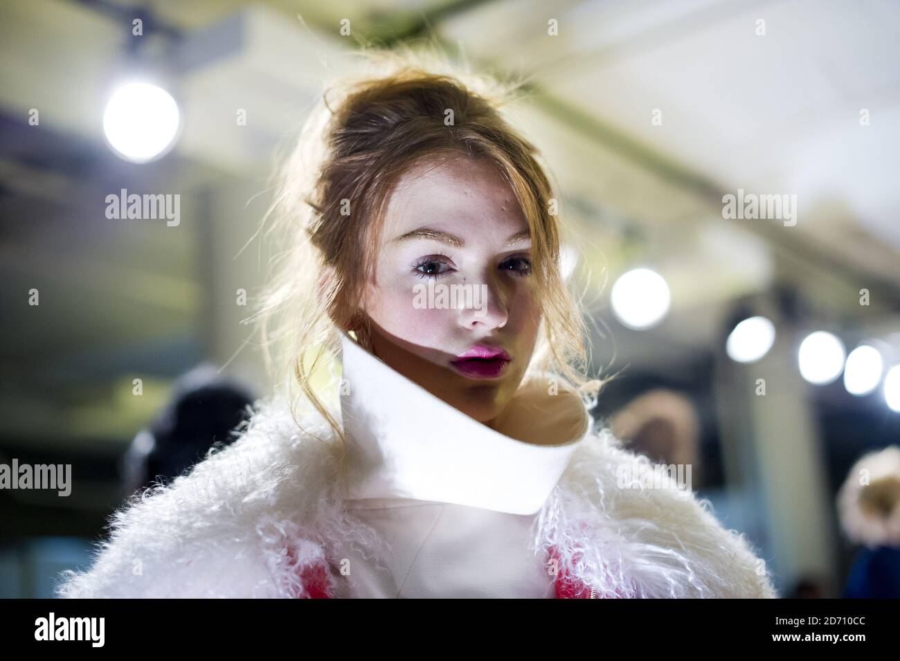 Les modèles présentent de nouveaux modèles au salon de la mode Jerome, qui s'est tenu au Chelsea Market à New York, dans le cadre de la Mercedes Benz New York Fashion week F/W 2014. Banque D'Images