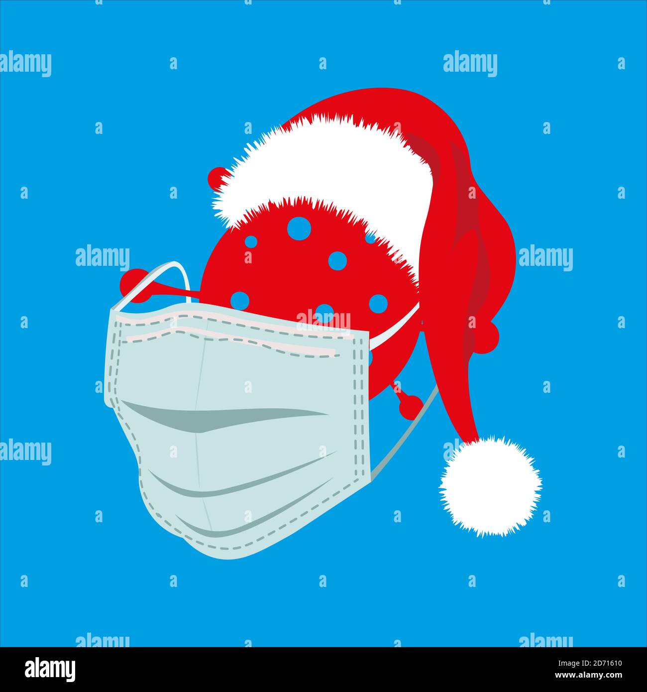 Joyeux Noël Covid, coronavirus portant un chapeau de père noël et un masque  sur fond bleu Image Vectorielle Stock - Alamy