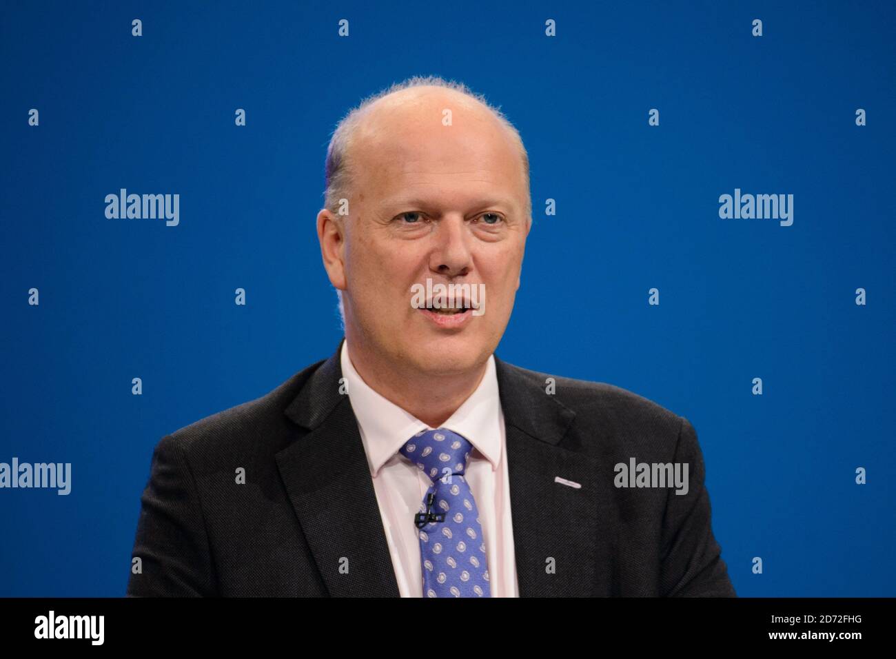 Le secrétaire d'État aux Transports, Chris Grayling, prononce un discours à la Conférence du Parti conservateur, au complexe de congrès de Manchester Central, à Manchester. Date de la photo : 2 octobre 2017. Le crédit photo devrait se lire: Matt Crossick/ EMPICS Entertainment. Banque D'Images
