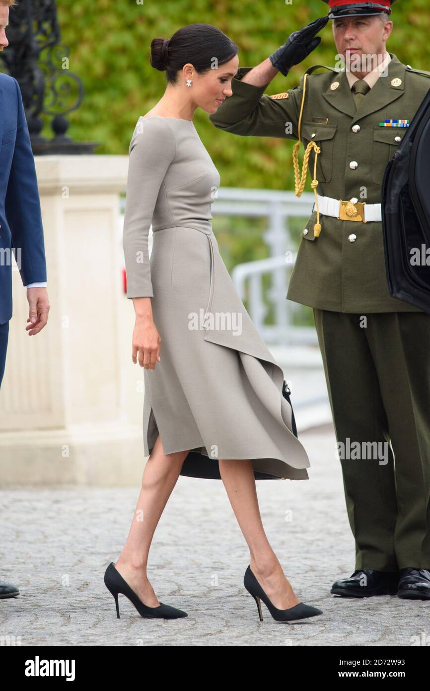 Meghan Markle, la duchesse de Sussex, photographiée à Aras an Uachtarain à Dublin, où elle a rencontré le président irlandais Michael Higgins. Date de la photo: Mercredi 11 juillet 2018. Le crédit photo devrait se lire: Matt Crossick/ EMPICS Entertainment. Banque D'Images