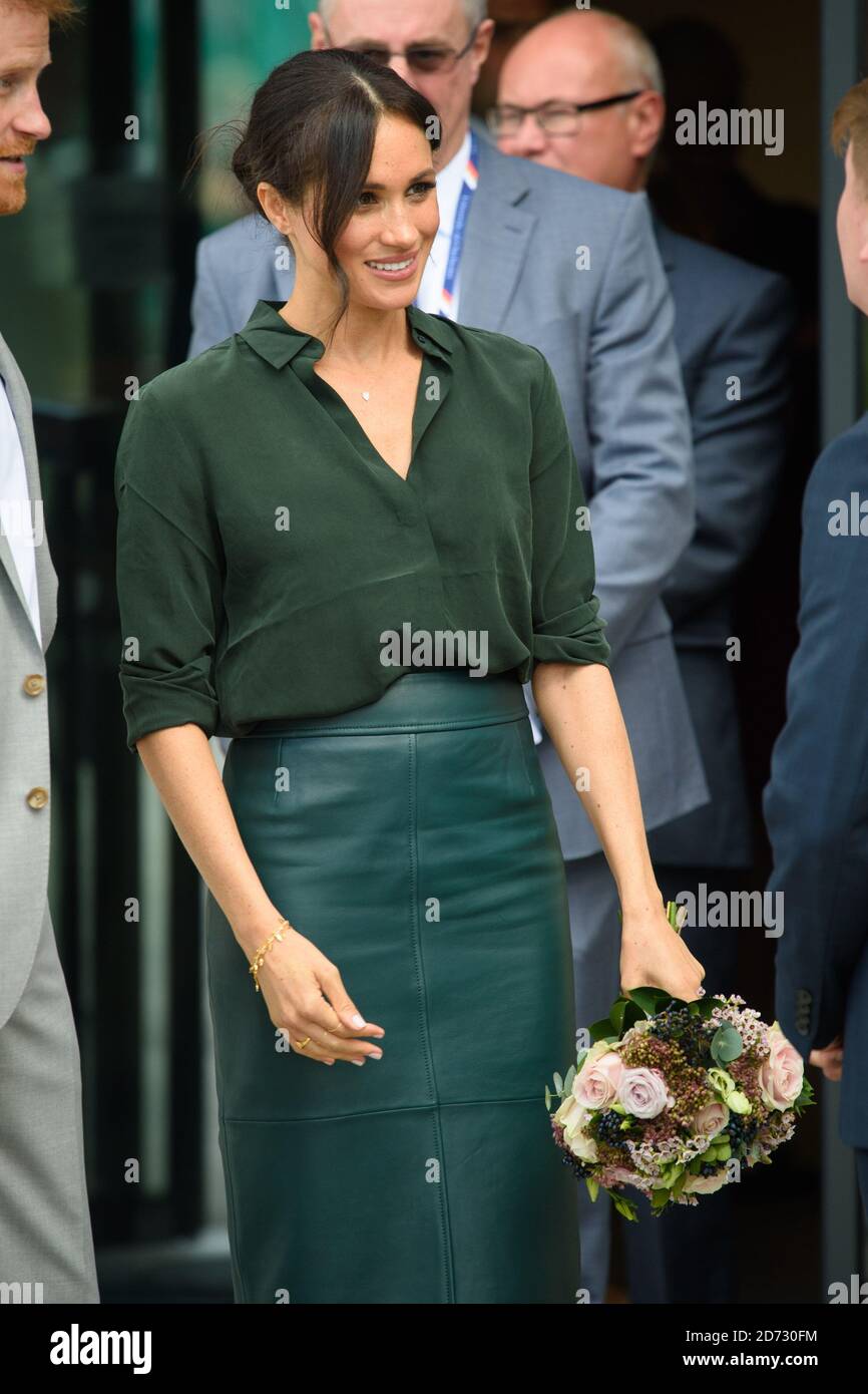 Meghan Markle, la duchesse de Sussex, quitte l'Université de Chichester, Bognor Regis, West Sussex, dans le cadre de sa première visite officielle conjointe à Sussex. Date de la photo: Mercredi 3 octobre 2018. Le crédit photo devrait se lire: Matt Crossick/ EMPICS. Banque D'Images
