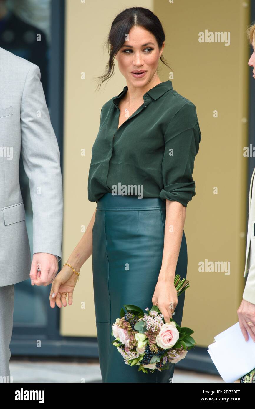 Meghan Markle, la duchesse de Sussex, quitte l'Université de Chichester, Bognor Regis, West Sussex, dans le cadre de sa première visite officielle conjointe à Sussex. Date de la photo: Mercredi 3 octobre 2018. Le crédit photo devrait se lire: Matt Crossick/ EMPICS. Banque D'Images