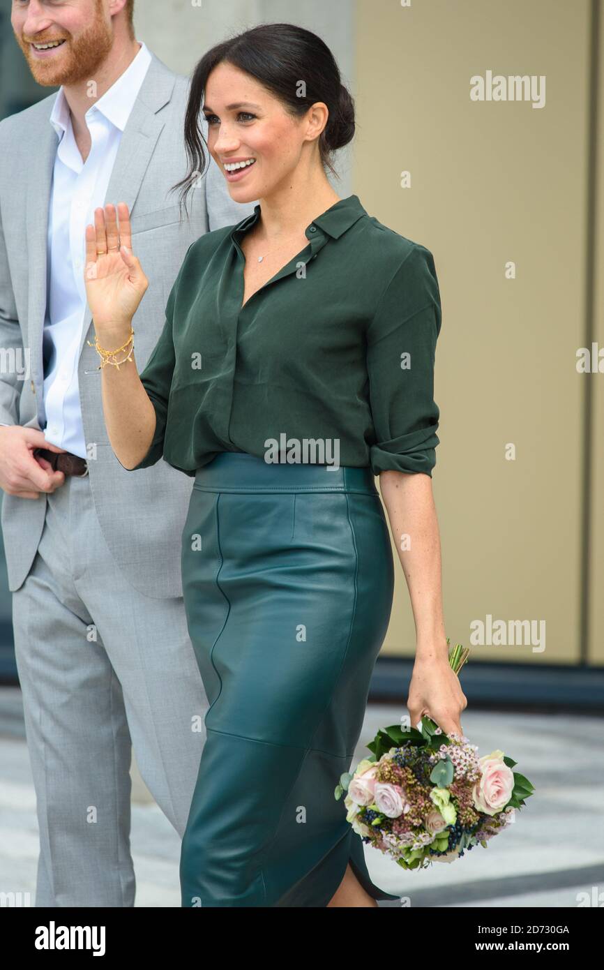 Meghan Markle, la duchesse de Sussex, quitte l'Université de Chichester, Bognor Regis, West Sussex, dans le cadre de sa première visite officielle conjointe à Sussex. Date de la photo: Mercredi 3 octobre 2018. Le crédit photo devrait se lire: Matt Crossick/ EMPICS. Banque D'Images