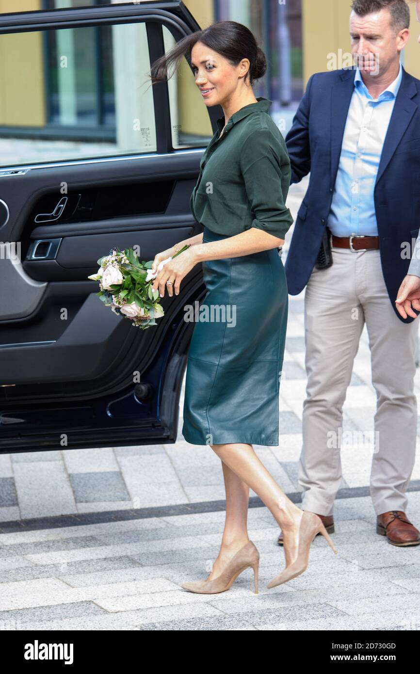 Meghan Markle, la duchesse de Sussex, quitte l'Université de Chichester, Bognor Regis, West Sussex, dans le cadre de sa première visite officielle conjointe à Sussex. Date de la photo: Mercredi 3 octobre 2018. Le crédit photo devrait se lire: Matt Crossick/ EMPICS. Banque D'Images