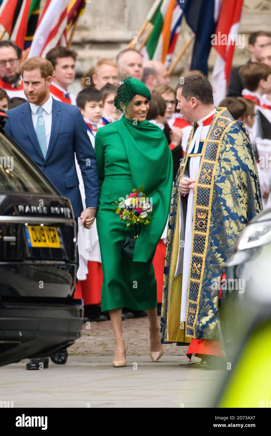 La duchesse de Sussex photographiée au Commonwealth Service à Westminster Abbey, Londres, le jour du Commonwealth. Le service est le duc et la duchesse de l'engagement officiel final de Sussex avant qu'ils ne quittent la vie royale. Date de la photo: Lundi 9 mars 2020. Le crédit photo devrait se lire: Matt Crossick/Empics Banque D'Images