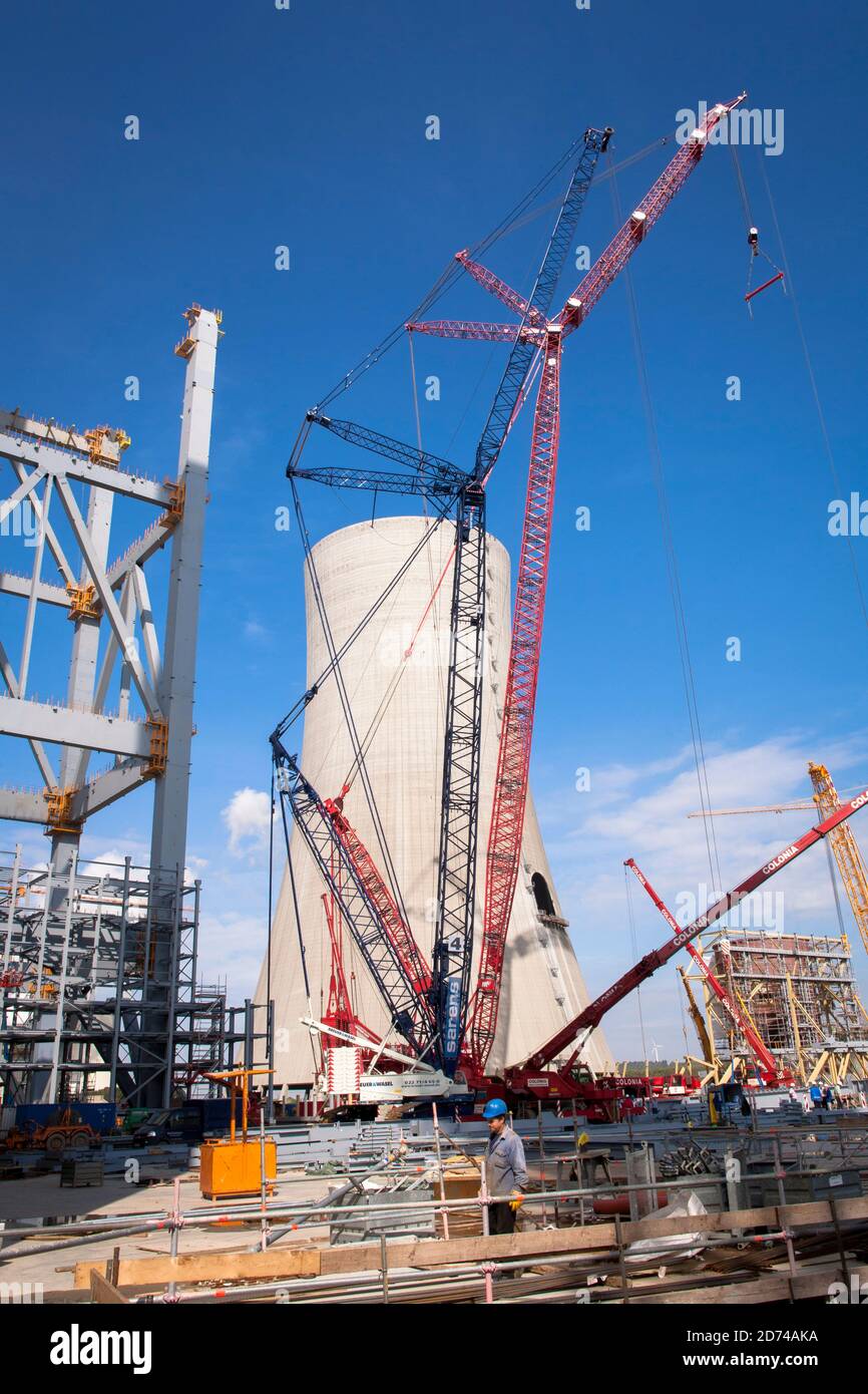 Site de construction de la nouvelle centrale électrique au lignite Neurath près de Grevenbroich, Boa 2/3, tour de refroidissement de 200 mètres de haut, la plus grande c mobile du monde Banque D'Images