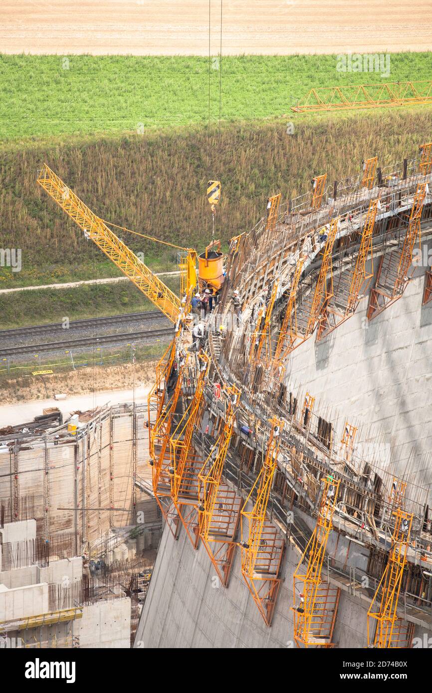 Site de construction de la nouvelle centrale au lignite Neurath près de Grevenbroich, Boa 2/3, construction de la deuxième tour de refroidissement, Rhénanie-du-Nord-Westp Banque D'Images