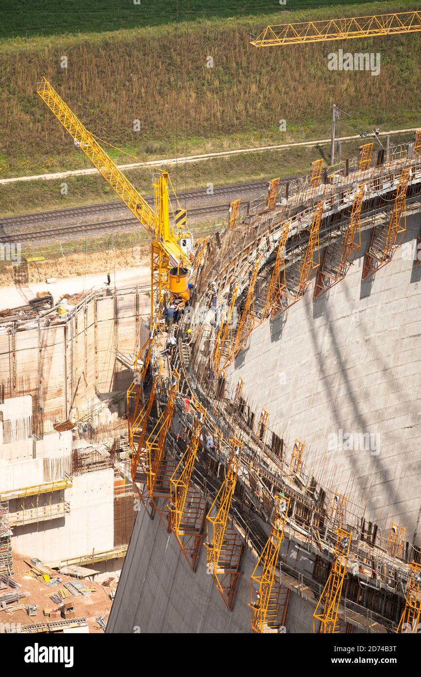 Site de construction de la nouvelle centrale au lignite Neurath près de Grevenbroich, Boa 2/3, construction de la deuxième tour de refroidissement, Rhénanie-du-Nord-Westp Banque D'Images