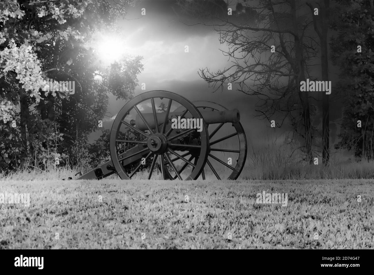 Cannon on Bloody Hill, champ de bataille national de Wilson Creek, République, Missouri Banque D'Images