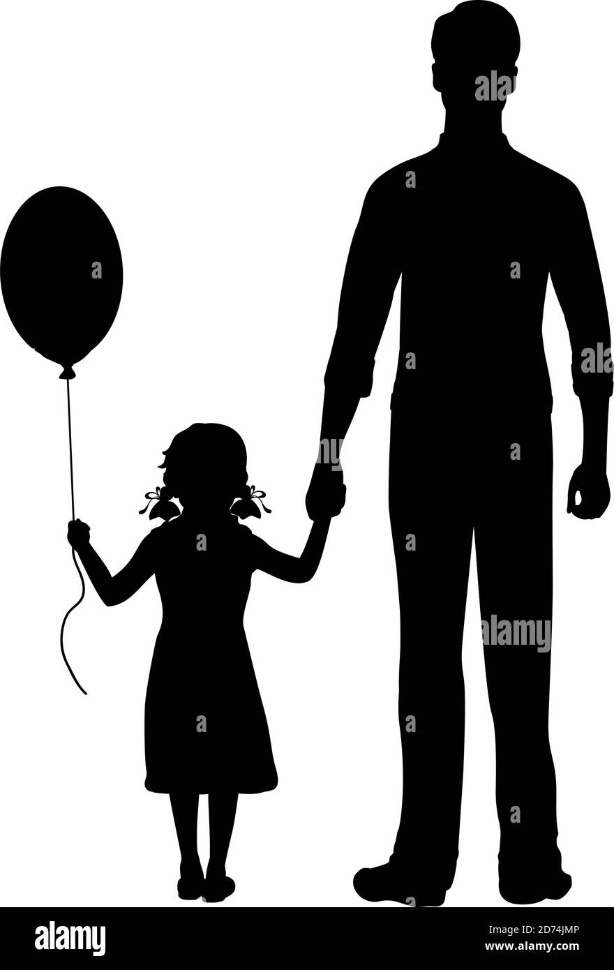 Silhouettes de père et de fille debout avec ballon de l'arrière Illustration de Vecteur