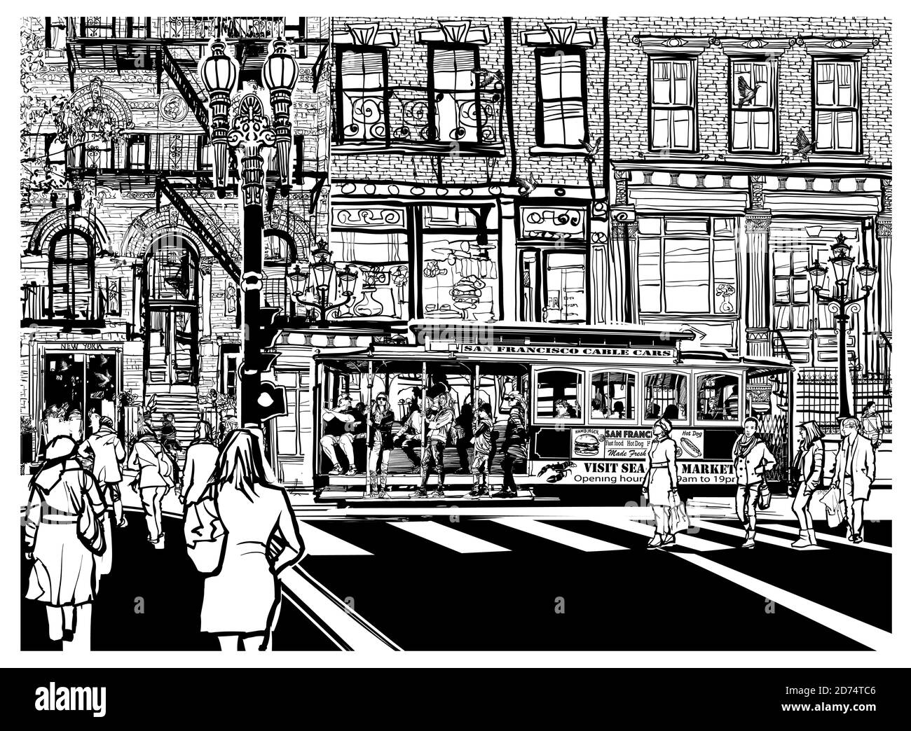 San Francisco, rue historique et tramway - illustration vectorielle Illustration de Vecteur
