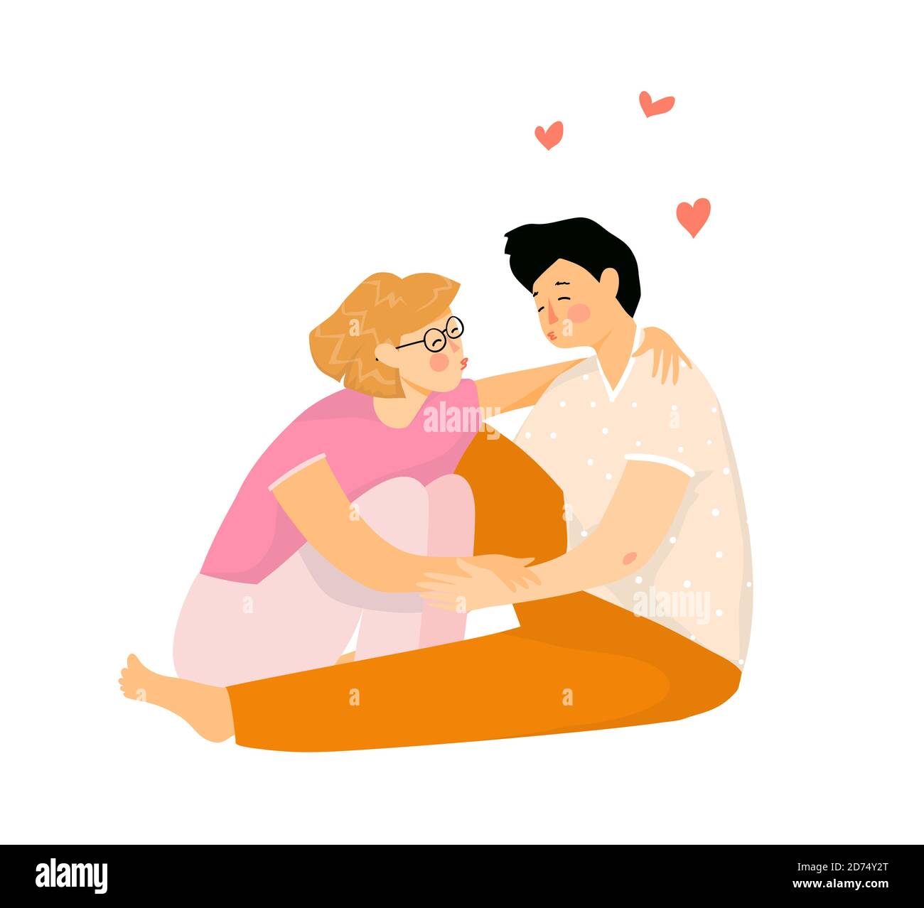 Petite amie et couple boyfreiend embrassant amusant vecteur illustration design. Les jeunes aiment s'asseoir et s'embrasser. Illustration de Vecteur