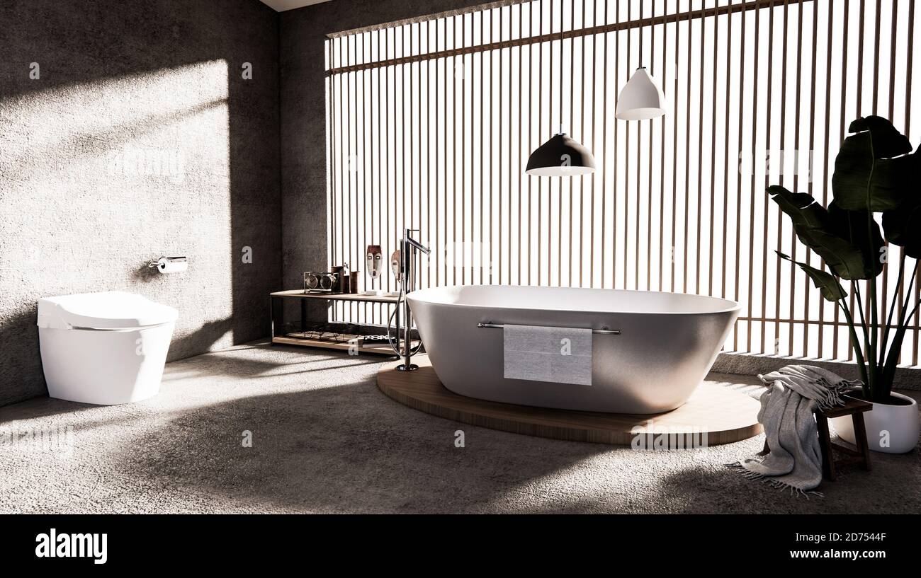 La baignoire et les toilettes sur la salle de bains style zen .rendu 3D Banque D'Images