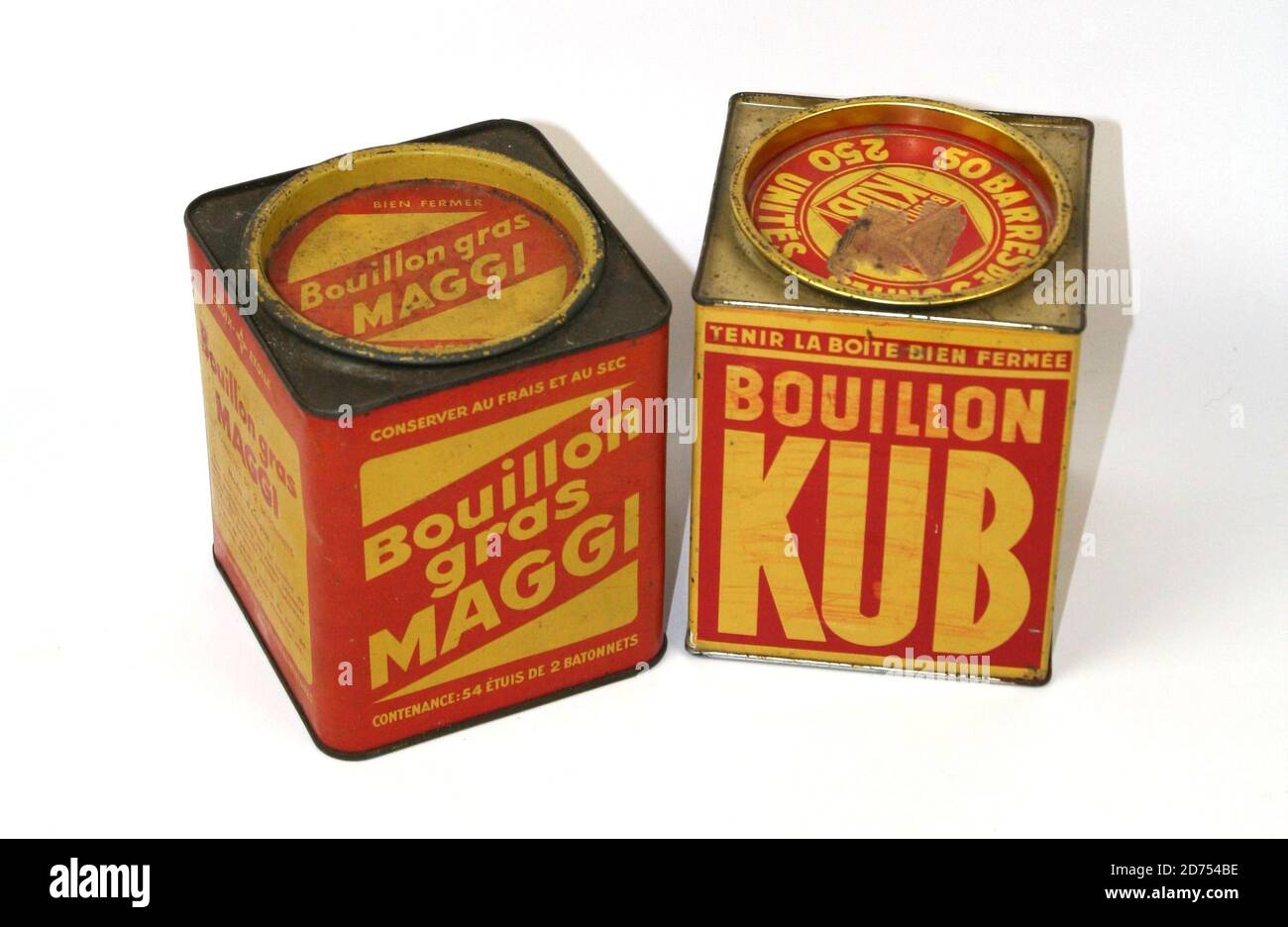 Boites de bouillon KUB et Maggi vers 1950 Banque D'Images