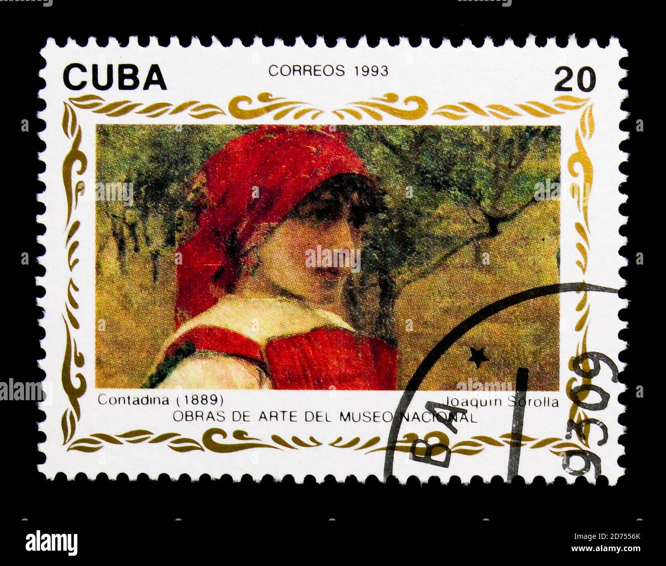 MOSCOU, RUSSIE - 25 NOVEMBRE 2017 : un timbre imprimé à Cuba montre Contadina, les peintures de Joaquin Sorolla - Galerie nationale de la Havane série, circ Banque D'Images