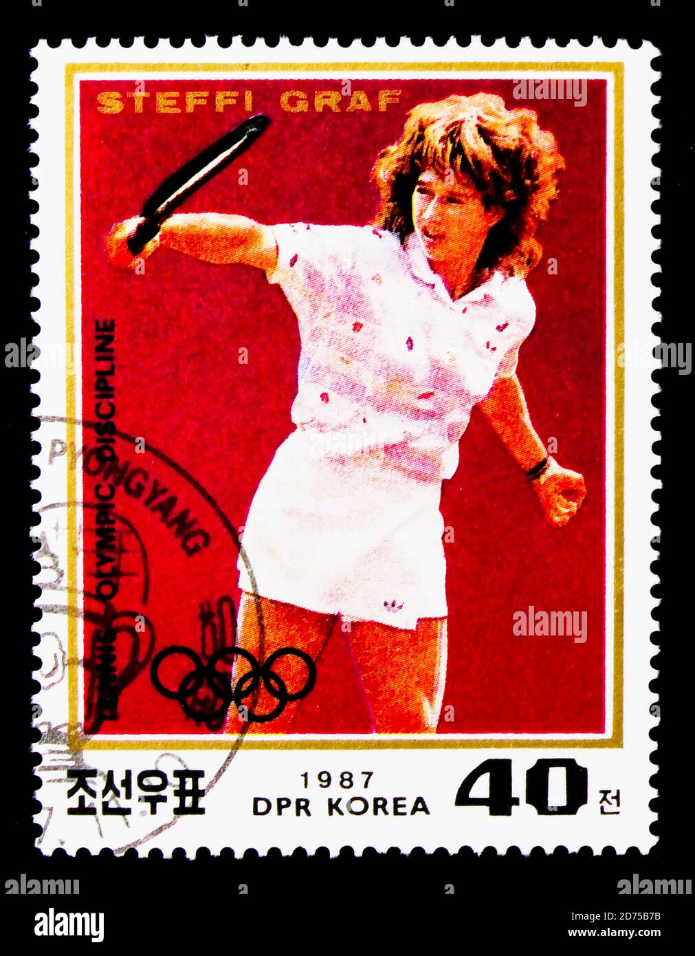 MOSCOU, RUSSIE - 25 NOVEMBRE 2017 : un timbre imprimé en république populaire démocratique de Corée montre Portrait de Steffi Graf, série, vers 1987 Banque D'Images