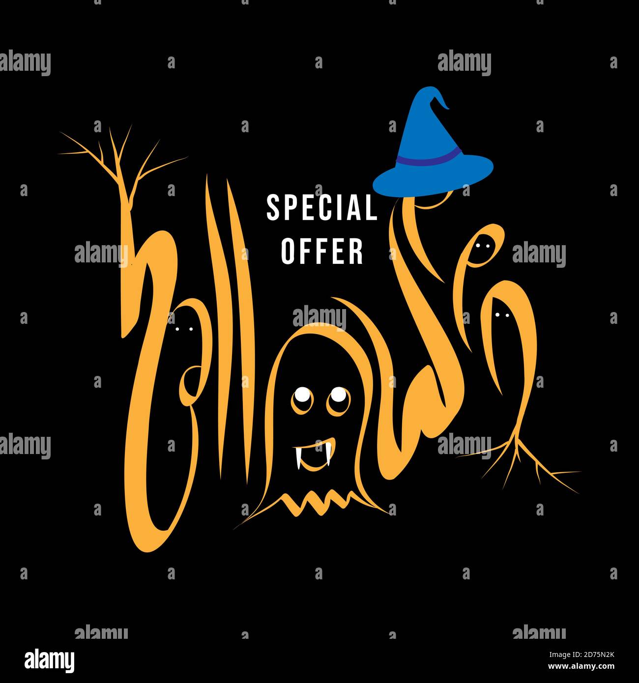 Modèle de bannière d'offre spéciale Halloween avec lettrage dessiné à la main pour les achats de vacances. Durée limitée. Illustration vectorielle. Joyeux halloween. Illustration de Vecteur