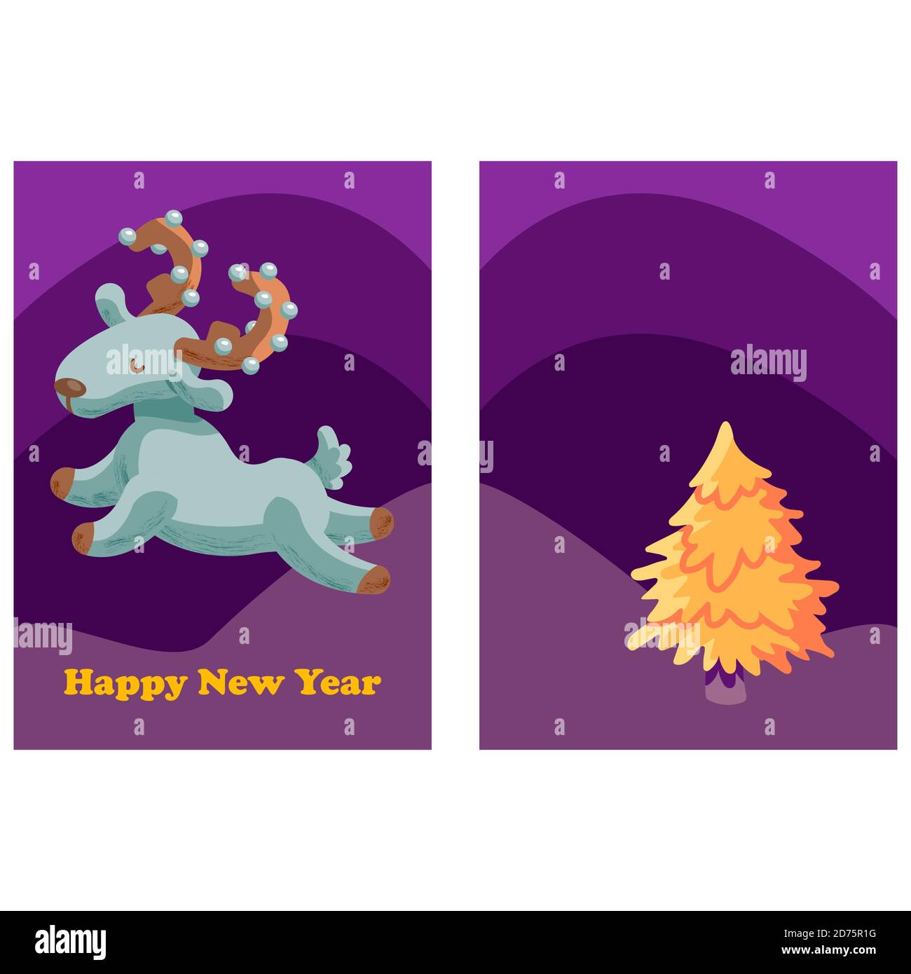 Carte sapin du nouvel an sur fond blanc isolé. Carte postale de Noël à motif cerf pour invitation ou carte-cadeau, carnet, carrelage de bain, album. Étui de téléphone ou Illustration de Vecteur