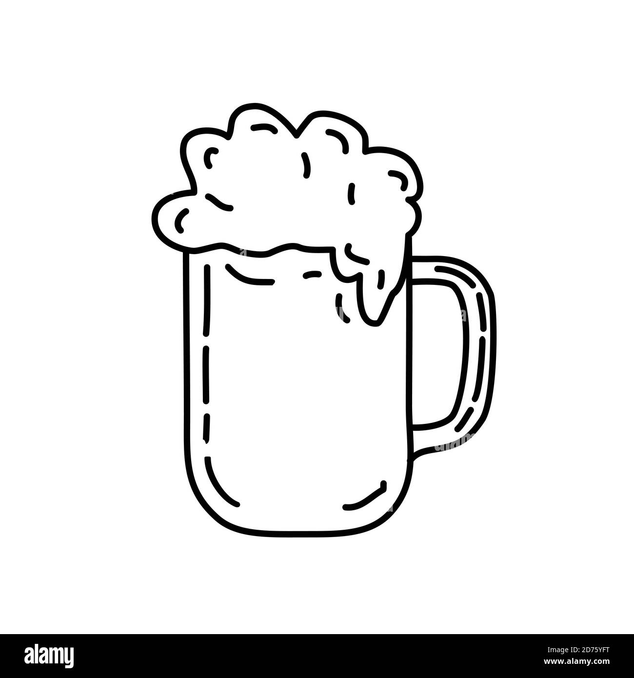Icône bière. Style d'icône Doddle dessiné à la main ou Black Outline Illustration de Vecteur