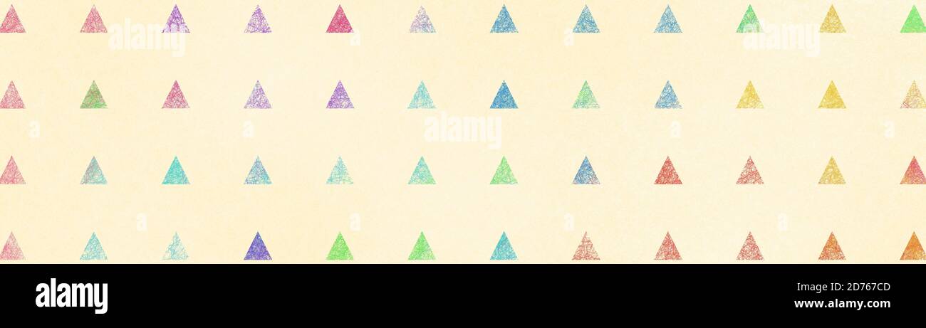 motif triangle abstrait sur fond beige, les petits triangles ont une texture en bleu rouge rose violet orange jaune et vert formes colorées Banque D'Images