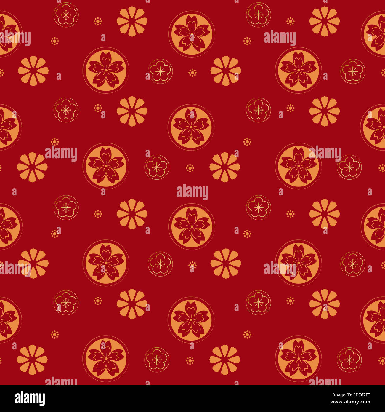 Motif fleuri doré sans couture sur fond rouge style chinois Illustration de Vecteur