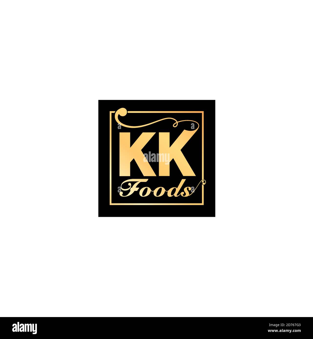 Logo KK Foods de couleur dorée sur fond noir. Illustration de Vecteur