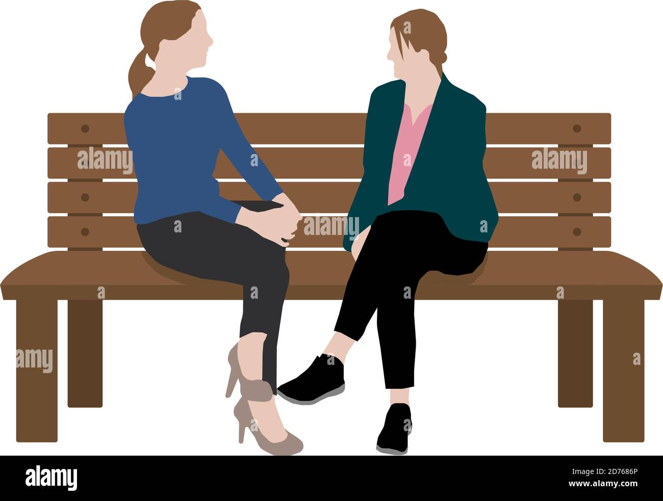 Personnes (vie quotidienne commune ) illustration vectorielle de silhouette / femmes parlant sur un banc Illustration de Vecteur