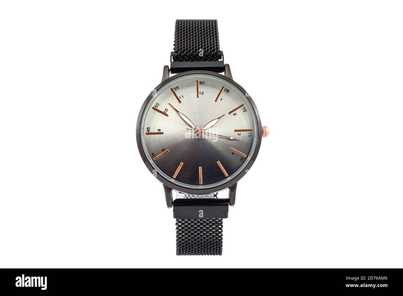 Montre classique ronde pour femmes avec bracelet en maille en métal ...