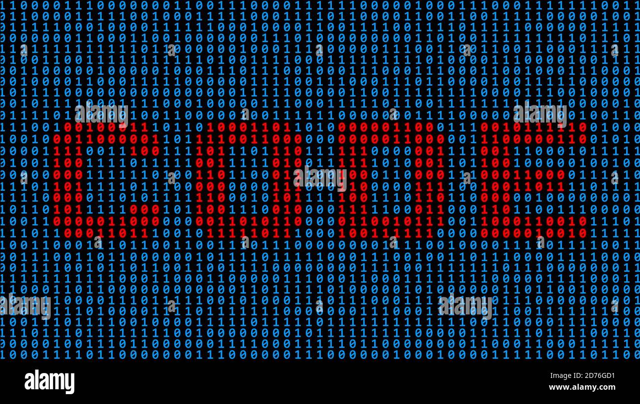 CODE - lettrage en rouge dans le cadre d'un écran de code binaire composé de chiffres bleu roi sur noir Arrière-plan - illustration 3D Banque D'Images