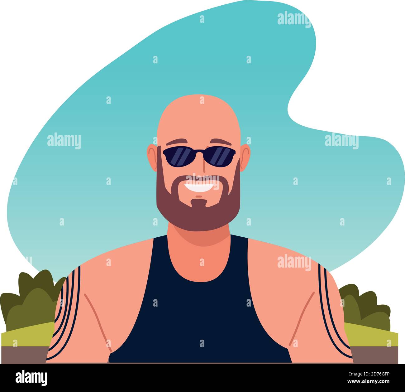 homme chauve avec barbe et tatouages parfaitement imparfait vecteur de ...