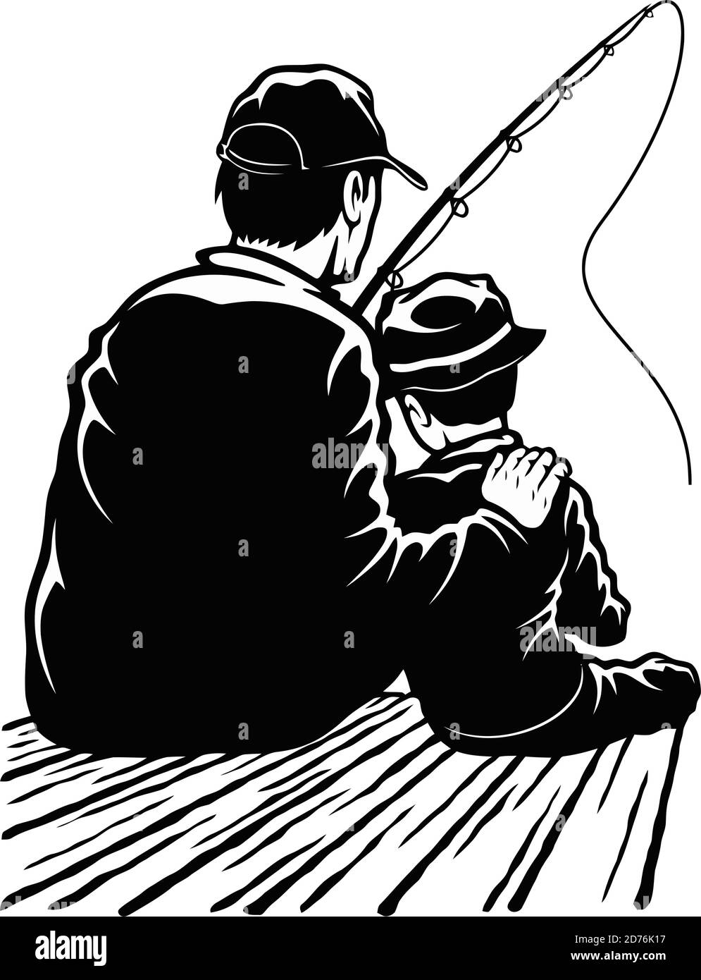 Fils et papa - dessin pêche - père et fils fishermans Illustration de Vecteur