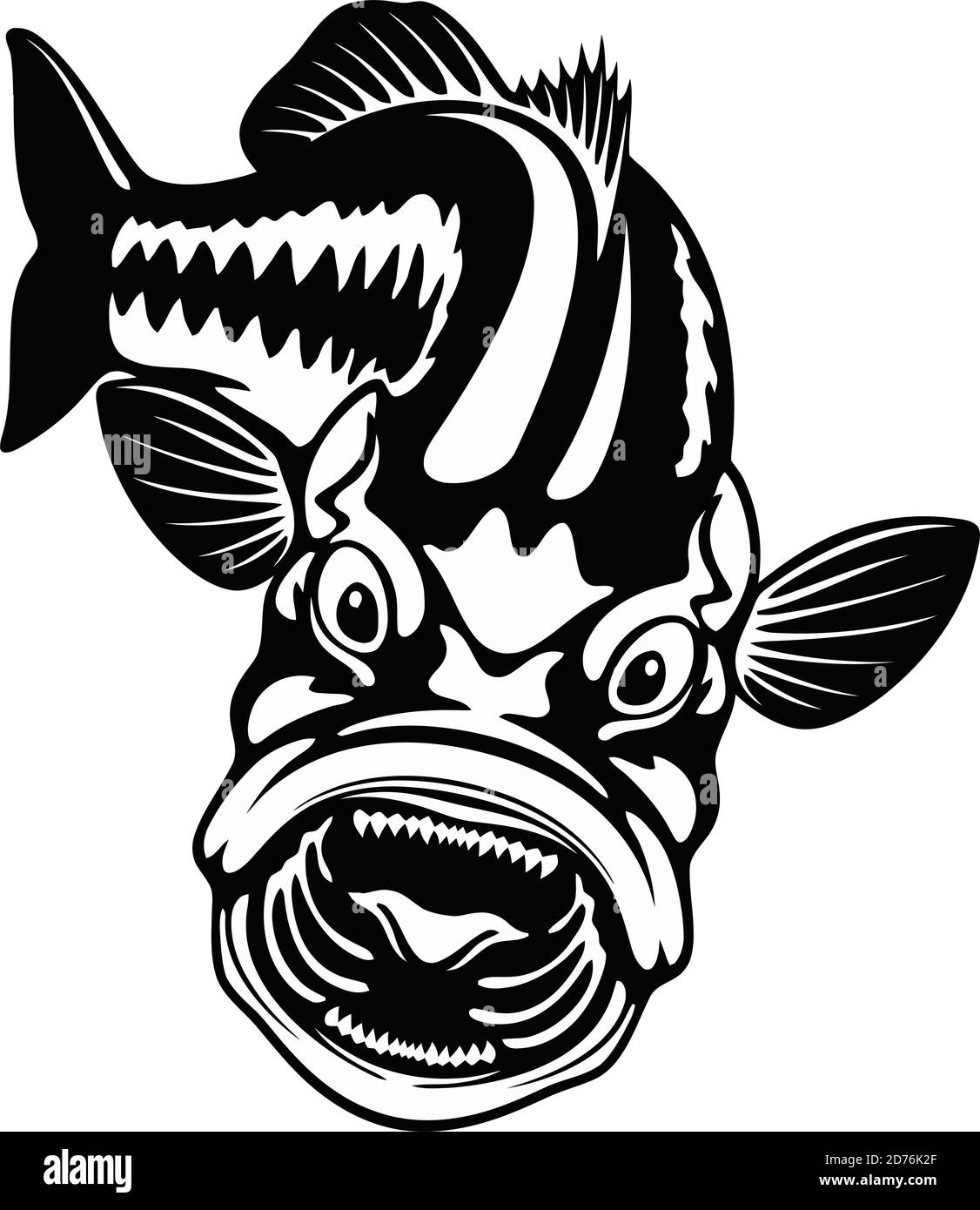 Achigan à grande bouche en attaque - modèle pour la conception de pêche isolé sur blanc Illustration de Vecteur