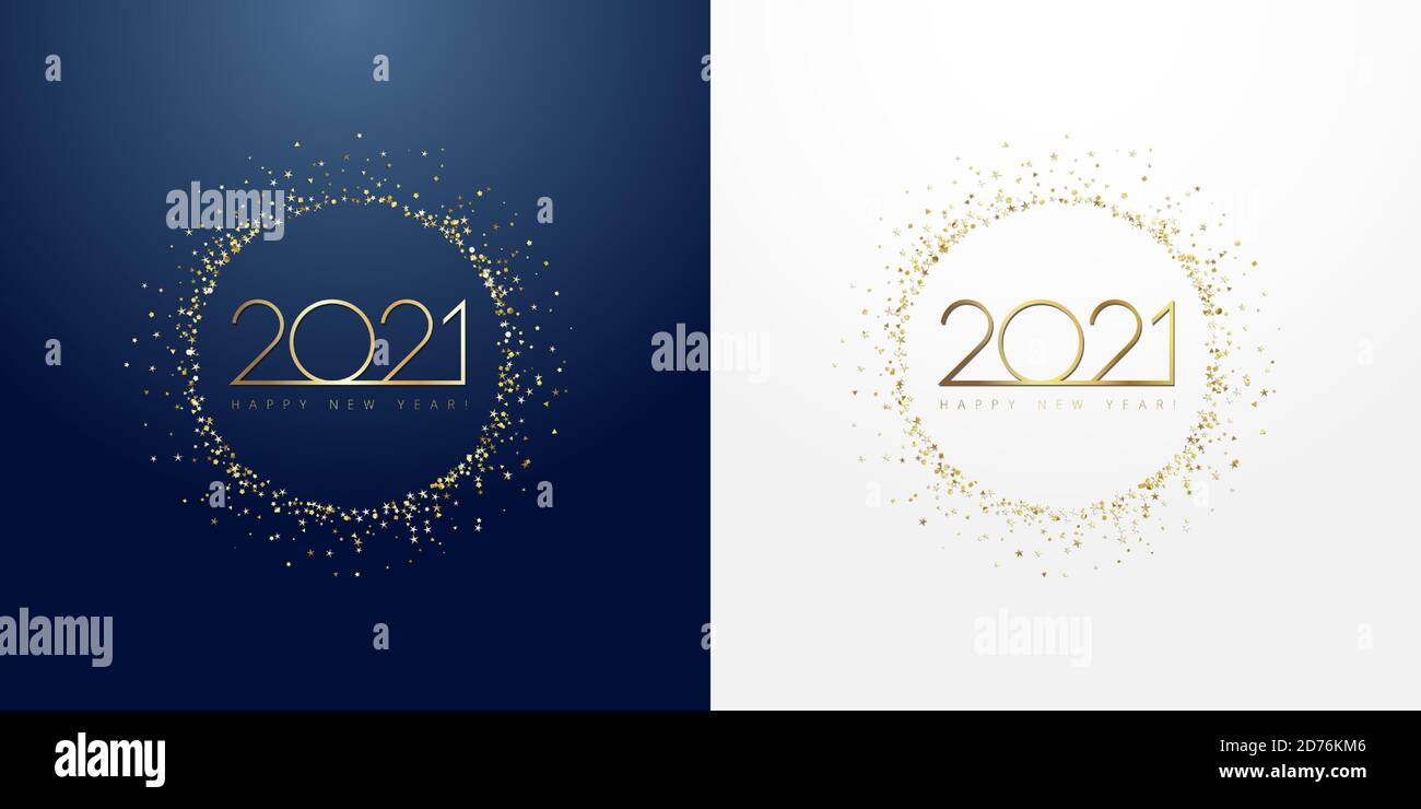 bague dorée scintillante de 2021 po avec motif pailleté sur fond bleu foncé et blanc. Un design brillant et décoratif pour le nouvel an Illustration de Vecteur